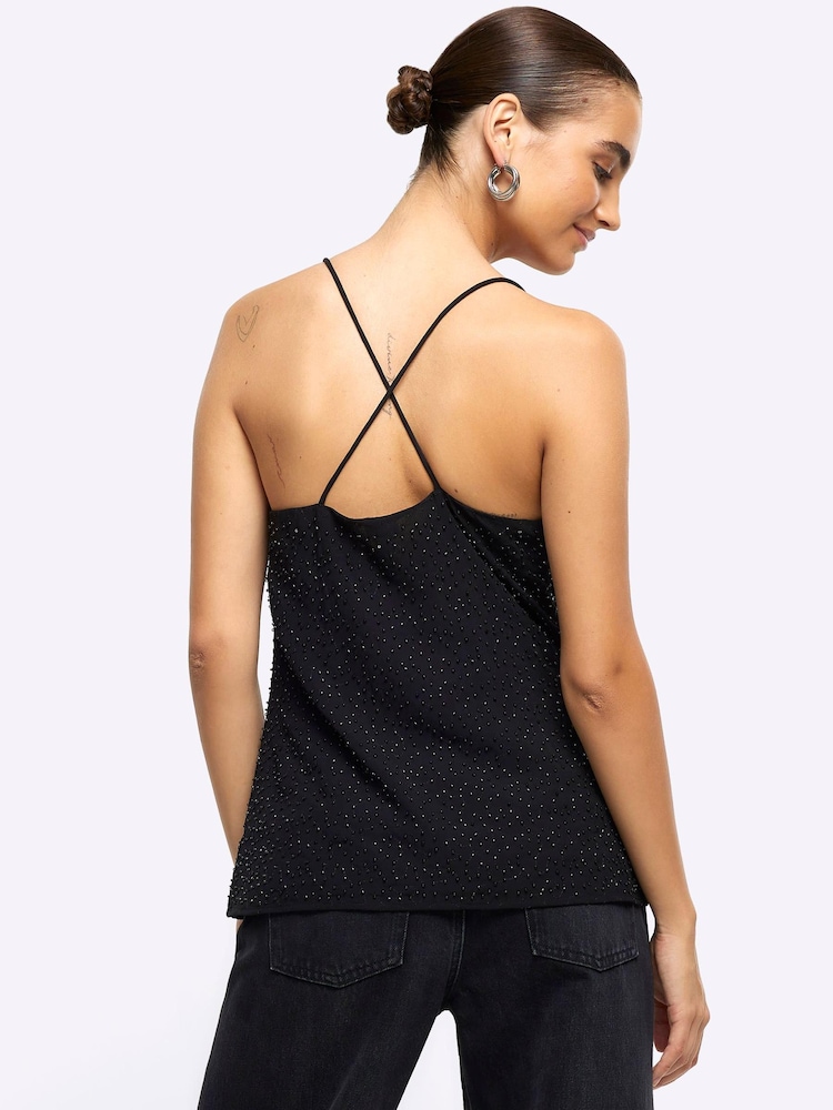 River Island Black Beaded Cowl Neck Cami Top - Image 2 of 4