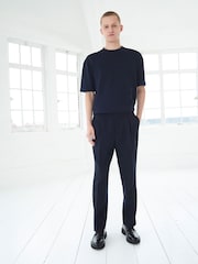 Navy EDIT Textured Pleated Trousers - Image 2 of 8