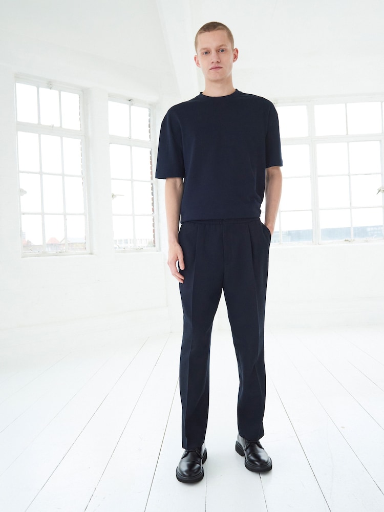 Navy EDIT Textured Pleated Trousers - Image 2 of 8