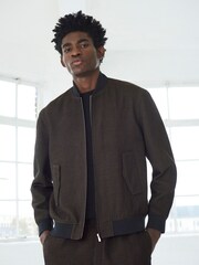 Brown EDIT Textured Bomber Jacket - Image 1 of 10