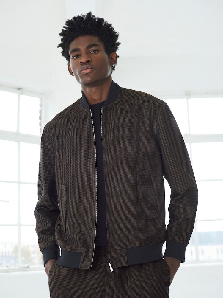 Brown EDIT Textured Bomber Jacket - Image 1 of 10