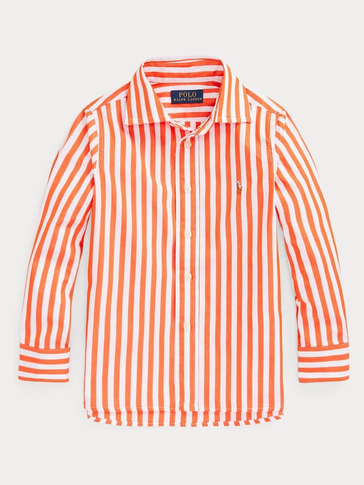 Polo Ralph Lauren Orange Striped Cotton Poplin Shirt - Image 1 of 2