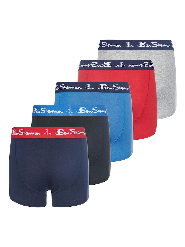 Ben Sherman Blue Boys Multi Boxers 5 Pack - Image 2 of 3
