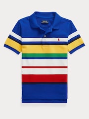 Polo Ralph Lauren Blue Striped Cotton Mesh Polo Shirt - Image 1 of 2