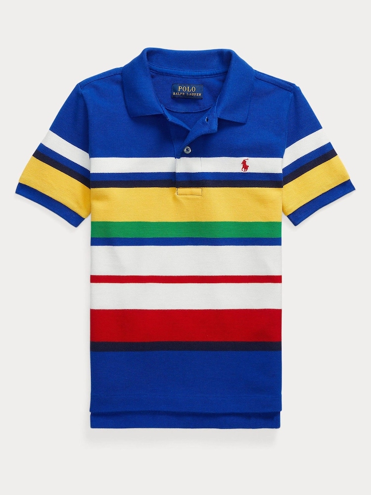 Polo Ralph Lauren Blue Striped Cotton Mesh Polo Shirt - Image 1 of 2