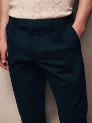 Navy Blue Stretch Sateen Chino Trousers - Image 4 of 9