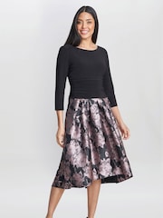 Gina Bacconi Hannah Floral Printed Jacquard Black Dress - Image 1 of 6