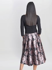 Gina Bacconi Hannah Floral Printed Jacquard Black Dress - Image 2 of 6