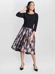 Gina Bacconi Hannah Floral Printed Jacquard Black Dress - Image 3 of 6