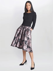 Gina Bacconi Hannah Floral Printed Jacquard Black Dress - Image 4 of 6