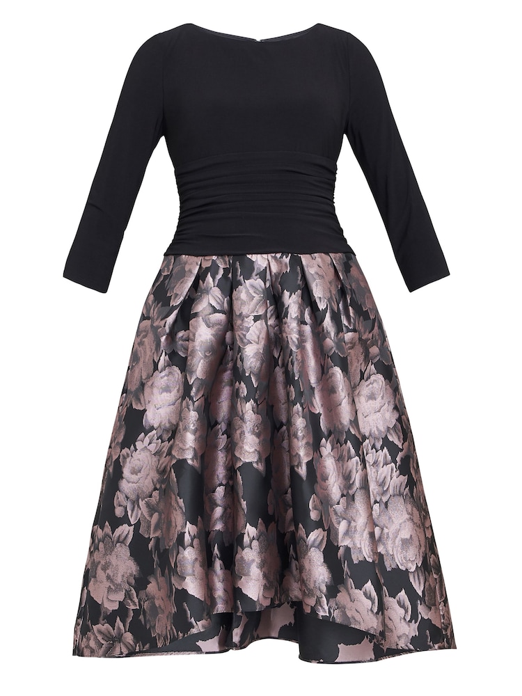 Gina Bacconi Hannah Floral Printed Jacquard Black Dress - Image 6 of 6