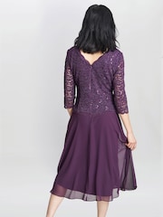 Gina Bacconi Purple Rona Midi Length Dress With Lace Bodice and Chiffon Skirt - Image 2 of 5