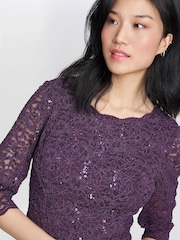 Gina Bacconi Purple Rona Midi Length Dress With Lace Bodice and Chiffon Skirt - Image 4 of 5