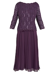 Gina Bacconi Purple Rona Midi Length Dress With Lace Bodice and Chiffon Skirt - Image 5 of 5