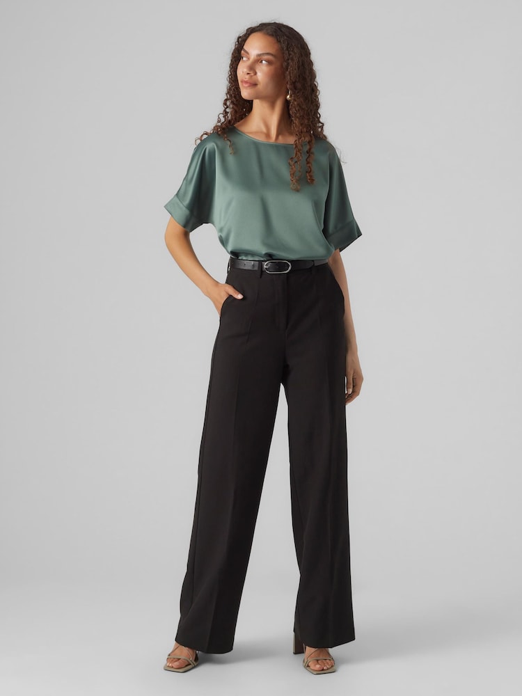 VERO MODA Green Short Sleeve Satin Top - Image 2 of 5