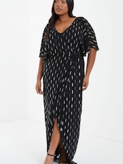 Quiz Black Curve Chiffon Foil Midi Dress With Cape Sleeve - Image 1 of 3