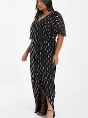 Quiz Black Curve Chiffon Foil Midi Dress With Cape Sleeve - Image 3 of 3