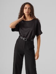VERO MODA Black Short Sleeve Satin Top - Image 1 of 5