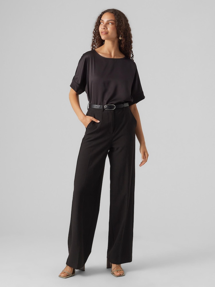 VERO MODA Black Short Sleeve Satin Top - Image 2 of 5