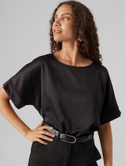 VERO MODA Black Short Sleeve Satin Top - Image 4 of 5