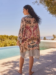 Brown/Cream Paisley Floral Longline Kimono Cover-Up - Image 2 of 6