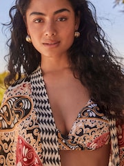 Brown/Cream Paisley Floral Longline Kimono Cover-Up - Image 3 of 6
