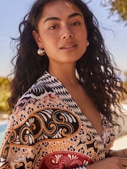 Brown/Cream Paisley Floral Longline Kimono Cover-Up - Image 4 of 6