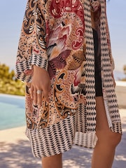 Brown/Cream Paisley Floral Longline Kimono Cover-Up - Image 5 of 6