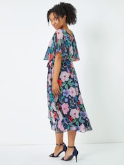 Roman Blue Petite Floral Chiffon Cape Dress - Image 2 of 5
