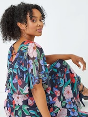 Roman Blue Petite Floral Chiffon Cape Dress - Image 4 of 5