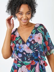 Roman Blue Petite Floral Chiffon Cape Dress - Image 5 of 5