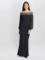 Gina Bacconi Vanessa Crepe Maxi Black Dress With Neck Trim - Image 1 of 5