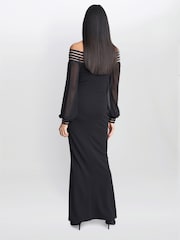 Gina Bacconi Vanessa Crepe Maxi Black Dress With Neck Trim - Image 2 of 5