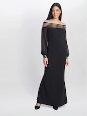 Gina Bacconi Vanessa Crepe Maxi Black Dress With Neck Trim - Image 3 of 5