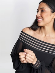 Gina Bacconi Vanessa Crepe Maxi Black Dress With Neck Trim - Image 4 of 5