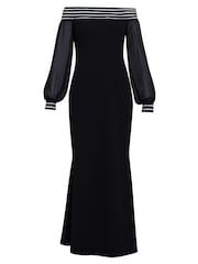 Gina Bacconi Vanessa Crepe Maxi Black Dress With Neck Trim - Image 5 of 5