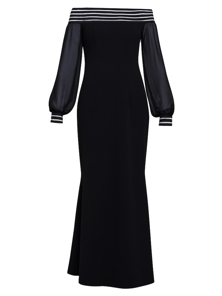 Gina Bacconi Vanessa Crepe Maxi Black Dress With Neck Trim - Image 5 of 5