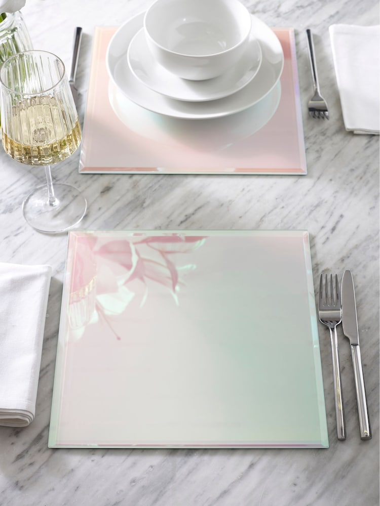Set of 2 Pink Lustre Glass Placemats - Image 2 of 4