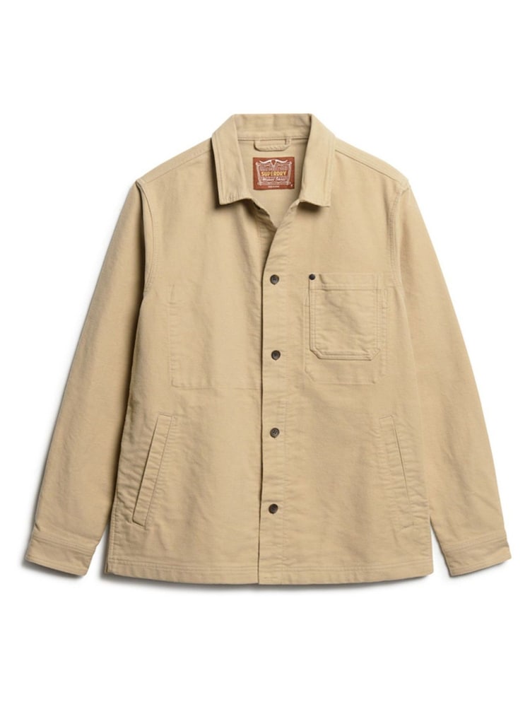 Superdry Taupe The Merchant Store Moleskin Overshirt - Image 5 of 7