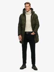 Superdry Green Hooded Longline Padded Coat Jacket - Image 2 of 7