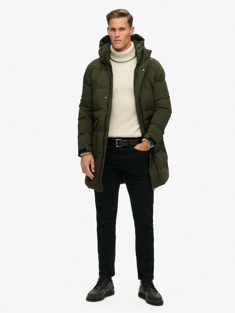 Superdry Green Hooded Longline Padded Coat Jacket - Image 2 of 7