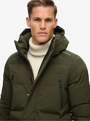 Superdry Green Hooded Longline Padded Coat Jacket - Image 3 of 7