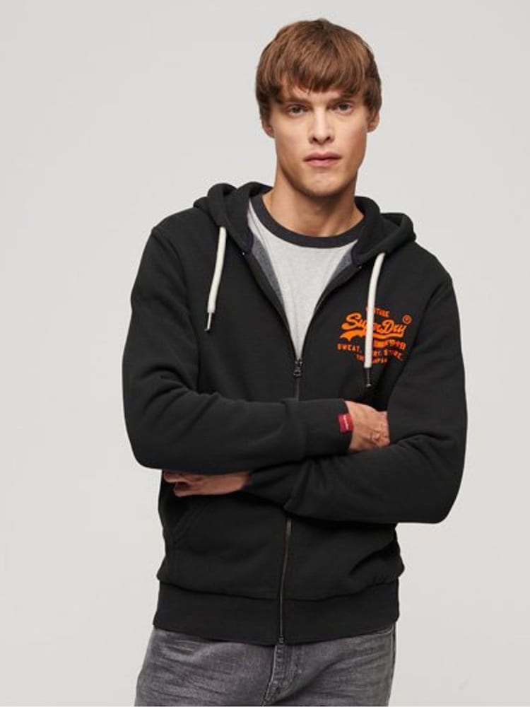 Superdry Black Vintage Logo Zip-Up Hoodie - Image 1 of 6