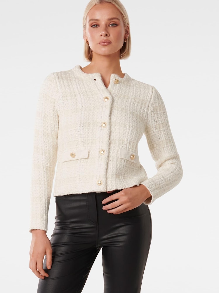 Forever New Cream Amy Textured Knit Cardigan - Image 1 of 1