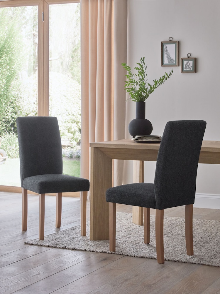 Set of 2 Tweedy Chenille Navy Blue Milford Dining Chairs - Image 1 of 8 Set of 2 Tweedy Chenille Navy Blue Milford Dining Chairs - Image 1 of 8