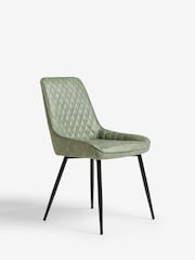 Set of 2 Arona Faux Leather Khaki Green Hamilton Black Leg Quilted Dining Chairs - Image 10 of 10