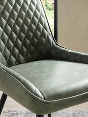 Set of 2 Arona Faux Leather Khaki Green Hamilton Black Leg Quilted Dining Chairs - Image 2 of 10