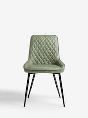 Set of 2 Arona Faux Leather Khaki Green Hamilton Black Leg Quilted Dining Chairs - Image 3 of 10