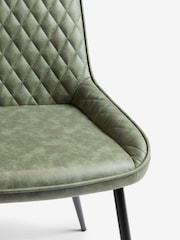 Set of 2 Arona Faux Leather Khaki Green Hamilton Black Leg Quilted Dining Chairs - Image 9 of 10