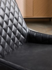 Set of 2 Distressed Faux Leather Black Hamilton Black Leg Quilted Dining Chairs - Image 2 of 9